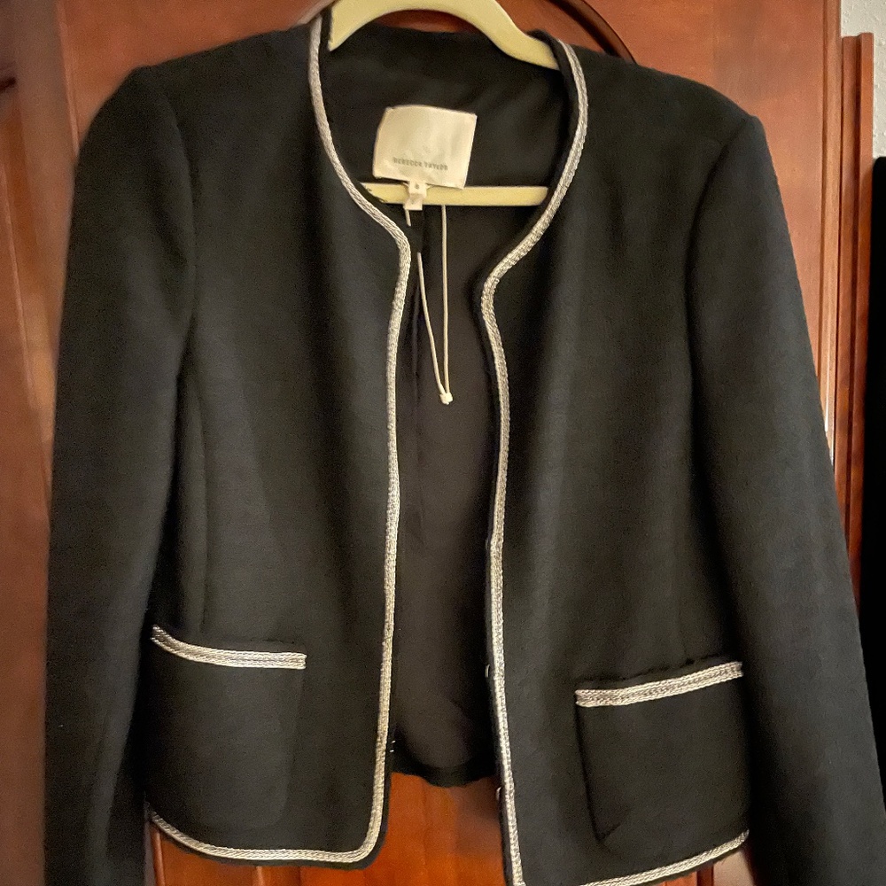 Rebecca Taylor black cropped jacket with silver trim, size medium, worn once - Picture 3 of 8